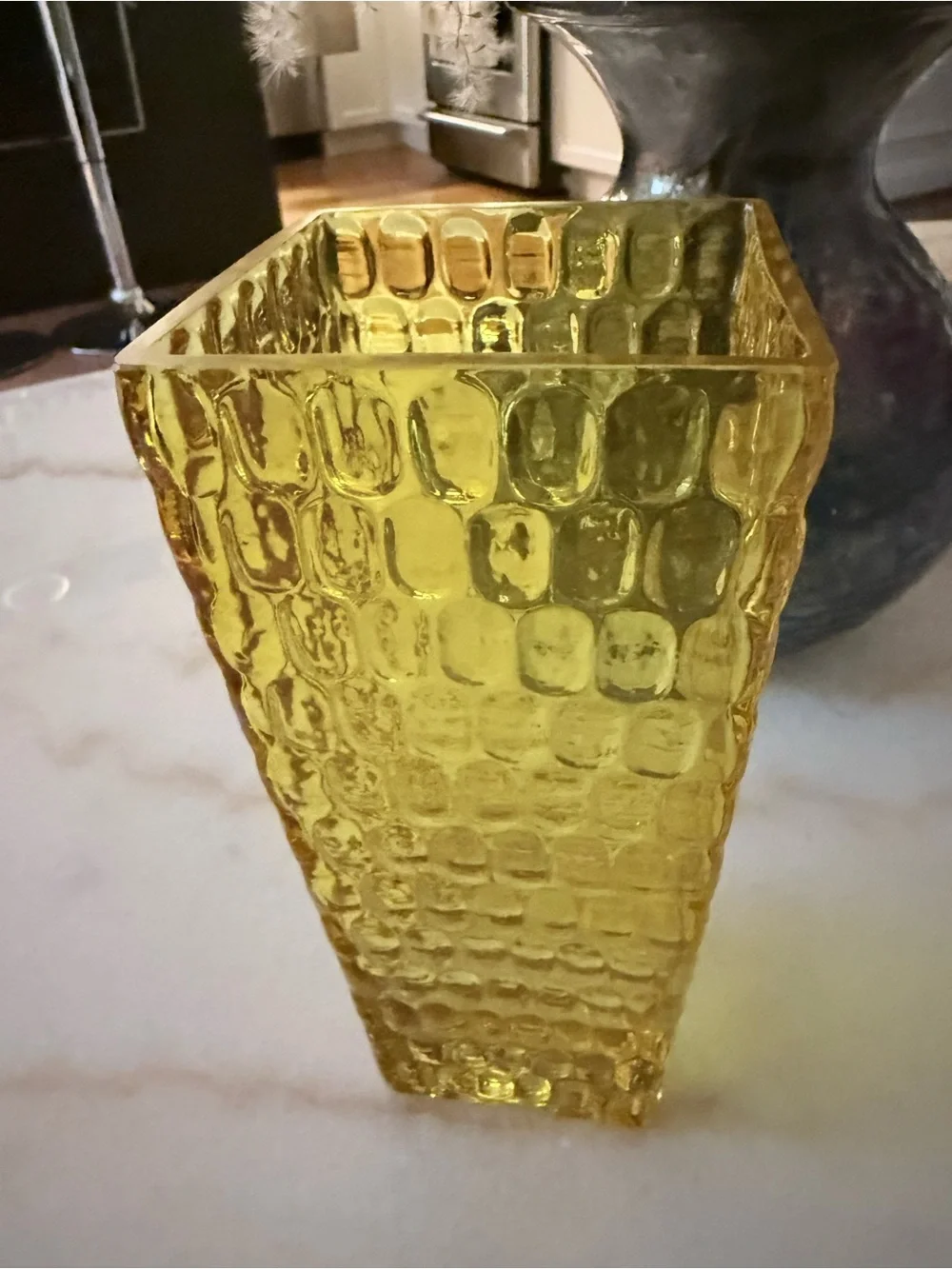 Vintage Amber Glass Square Vase 8